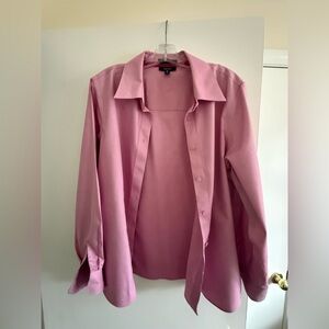 Foxcroft Pink Button Down Shirt Non-Iron Shaped Fit 14W Cotton Blouse Career